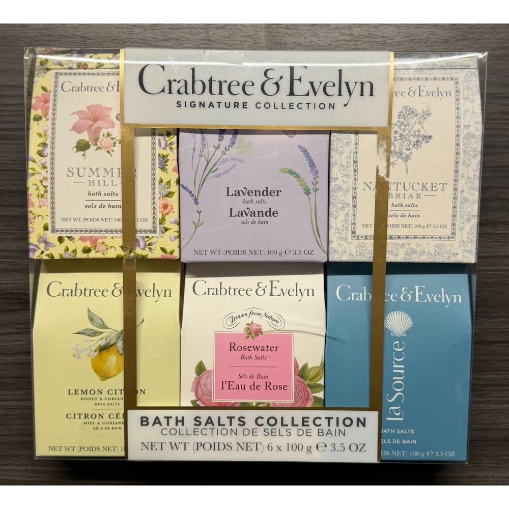 BRAND NEW Crabtree & Evelyn Signature Collection Bath Salts, Set of 6 Each 3.5oz